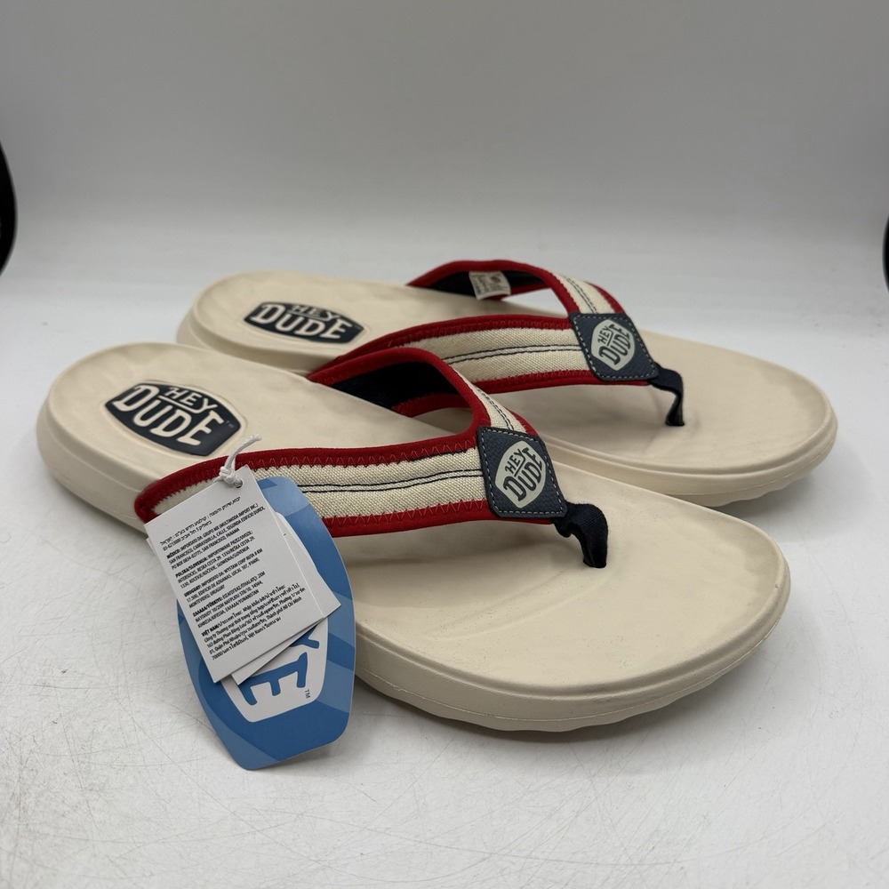 Hey Dude Myers Americana Flip Flops Mens Sz 13 Red White Blue Thong Sandals NWT